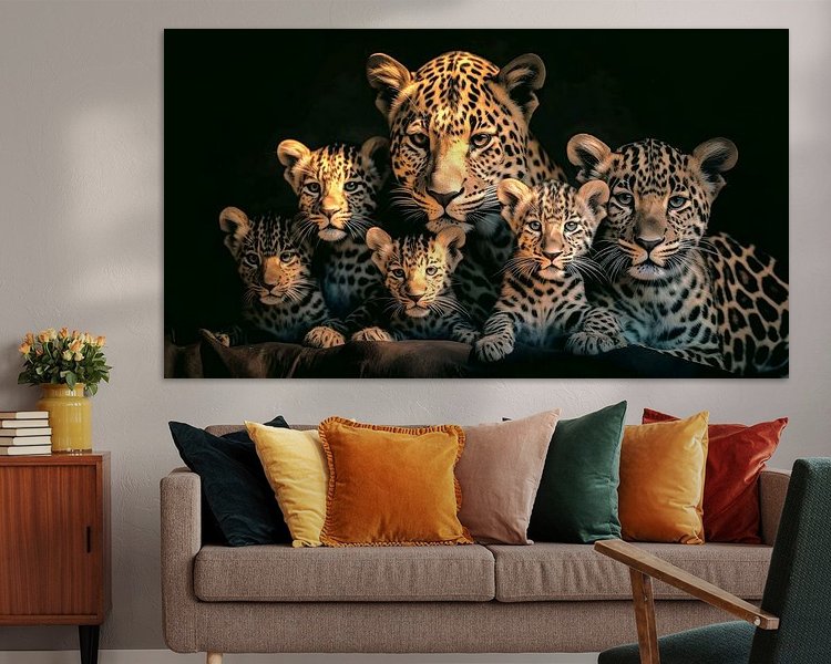 『 Yellow Leopard fam 』by Zuberi 30*40cm Leopard family with four children by Dunto Venaar on canvas